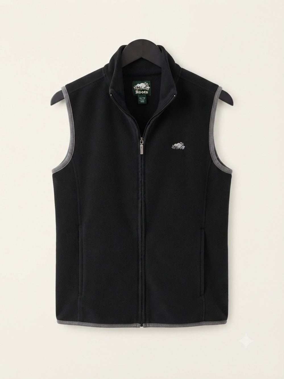 Roots Black Fleece Vest with Contrast Trim
